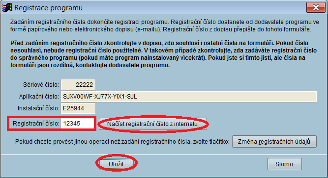 Zadání obdrženého registračního čísla do programu 1. V menu programu zvolíme cestu k tzv. registračnímu formuláři: Servis Registrace programu 2. Dostaneme se do dialogu pro zadání registračního čísla.