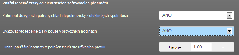 6.3.3.15 Zahrnutí tepelných zisků od zařizovacích předmětů do výpočtu potřeby chladu Příklad zobrazení 1 Příklad zobrazení 2 Příklad zobrazení 3 Pod zadáním účinnosti emise (sdílení) chladu a