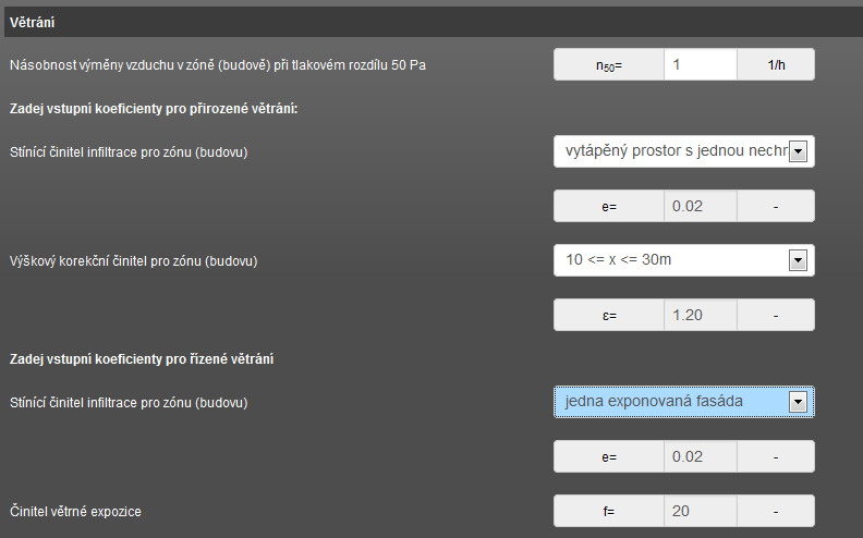 6.3.3.17 Zadání údajů pro výpočet infiltrace Příklad zobrazení 1 Příklad