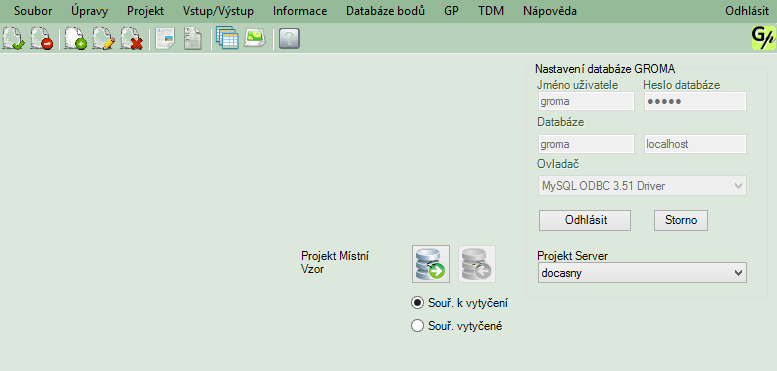 Funkce Export do DB GP umožňuje exportovat body do DB GP dle nastaveného výběru. Obrázek 24: Export bodů do DB GP Funkce Export do DB GROMA umožňuje importovat body do DB GROMA z vybraného projektu.