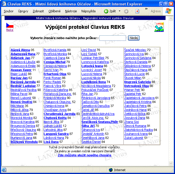 Výpůjční protokol Z hlavního menu knihovního systému REKS vybereme volbu Výpůjční protokol.