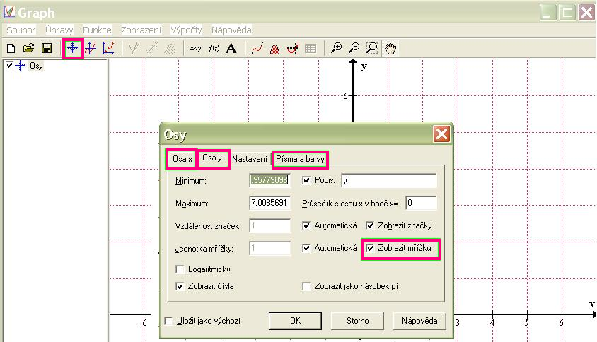 154 PŘÍLOHA B. NÁVOD K PROGRAMU GRAPH 4. Obrázek B.1: Základní pracovní plocha Zdroj: program Malování print screen programu Graph B.