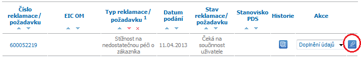 8.3.4 Provedení akce s reklamací a požadavků Akce umožňují uživateli provést s reklamací/požadavkem činnosti povolené pro konkrétní stav, ve kterém se reklamace/požadavek nachází.