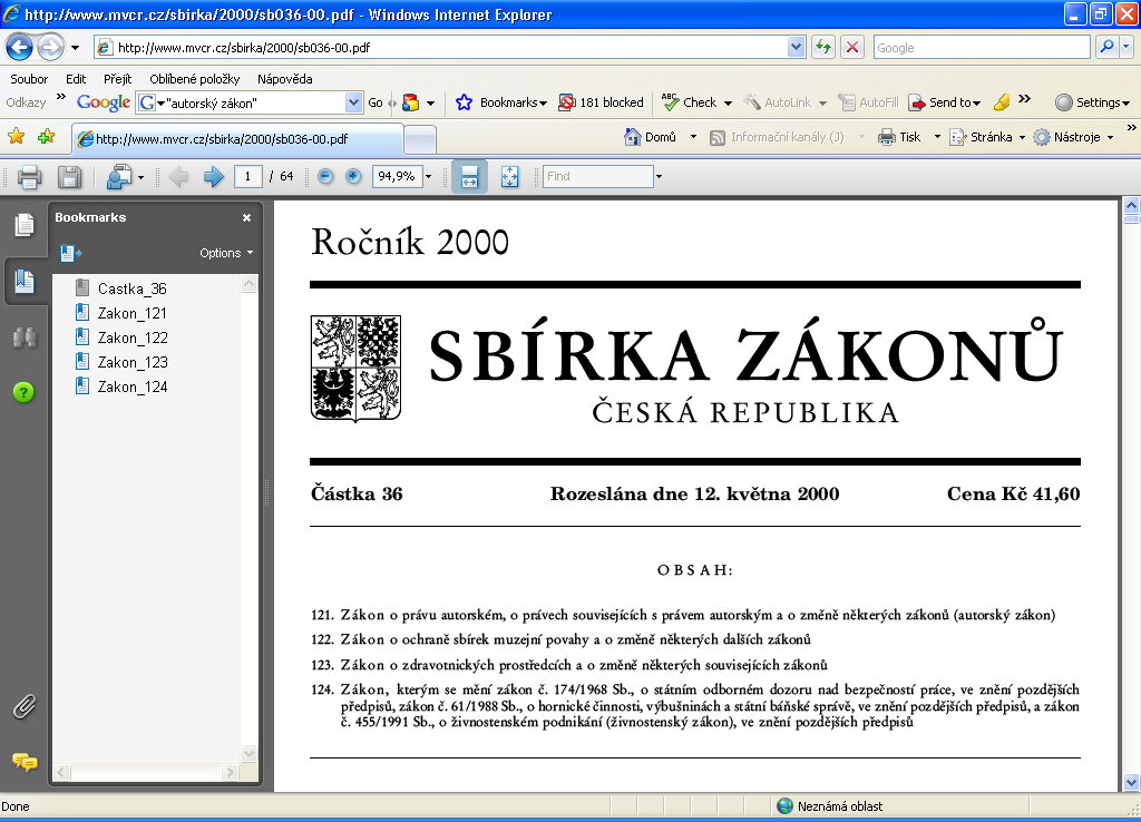 7. Sbírka zákonů ČR původní znění zákona Základní