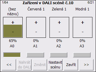 Na obrázku uvedeném výše je tedy vše připraveno, abychom mohli nastavovat zařízení, která mají patřit do DALI scény č.10,