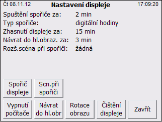 4.7. Obrazovka Nastavení displeje Do obrazovky Nastavení displeje se vstupuje z obrazovky Nastavení tlačítkem Displej. Slouží pro nastavení některých parametrů displeje.