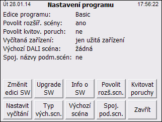 4.10.8. Restart dotykového panelu Tlačítkem Restart je možné vynutit restart dotykového panelu. Nejsou-li uloženy nějaké změny v nastavování scén, řídicí program na to před restartem upozorní. 4.11.