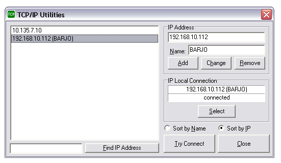 4.1.7 TCP/IP Utilities Dialog ovládání TCP/IP protokolu základního paralelního procesu Default V okně seznamu jsou uvedeny IP adresy jednotlivých stanic v síti podporující TCP/IP protokol.