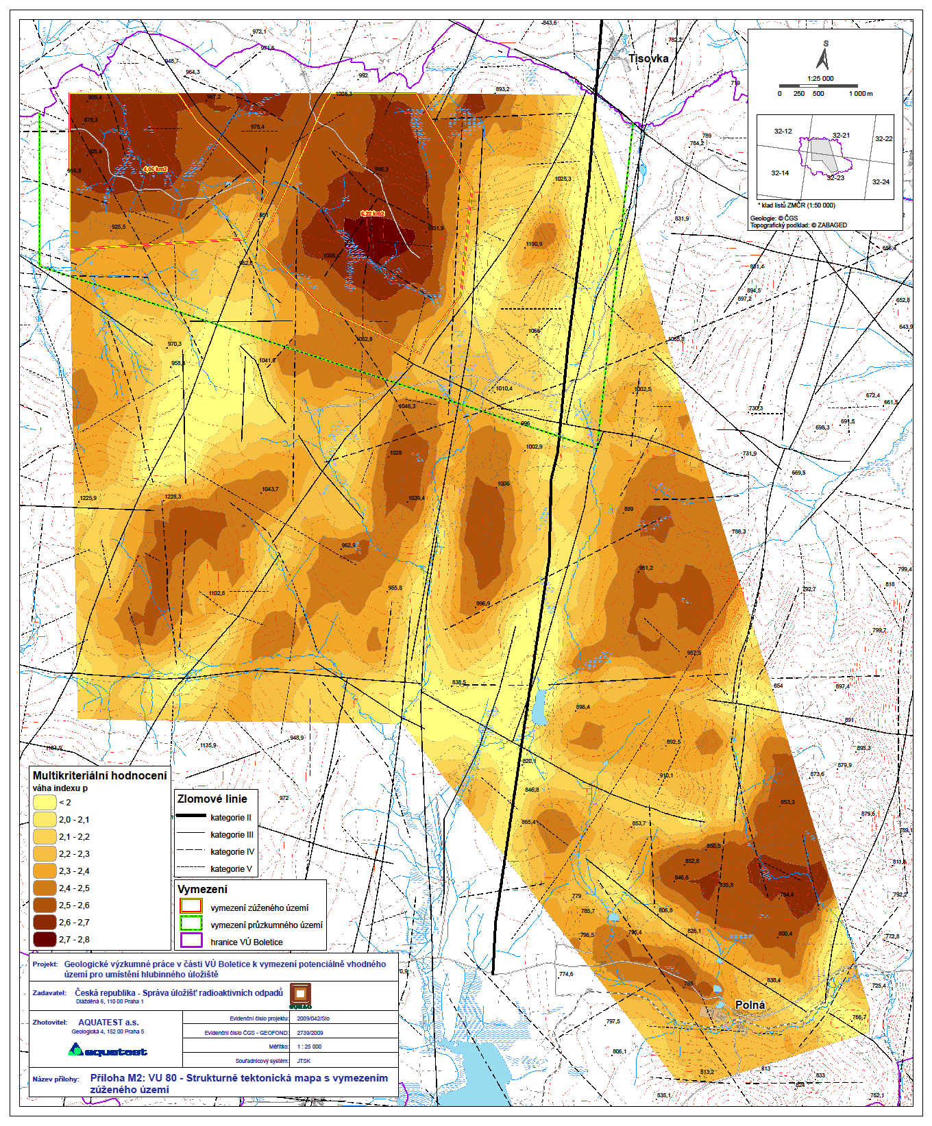 Strukturně tektonická mapa s vymezením zúženého území Zúžené území Plocha (km