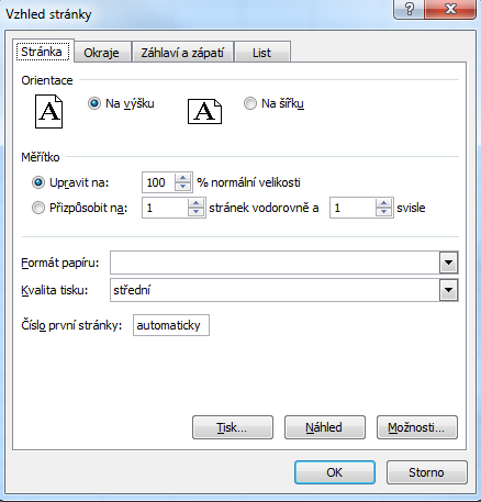 ze sekce Vzhled stránky s většími podrobnostmi. Např. Měřítko kde můţete zvětšit nebo zmenšit tabulku ne velikost poţadovanou tiskem a podobně.