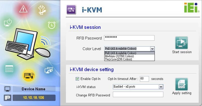 IEI IEZMAN-V i-kvm -- umožnění vzdáleného sledování