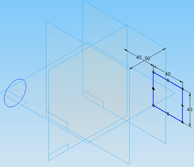 Rovnoběžná rovina se základní rovinou pro skicu čtverce (Profil-2). Obr.