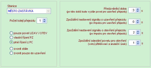 V případě potřeby přestavení výhybky v obsazeném kolejovém úseku (v reliéfu červeně), je pouze možnost z menu volbou NS+ nebo NS- bez potvrzovací sekvence.