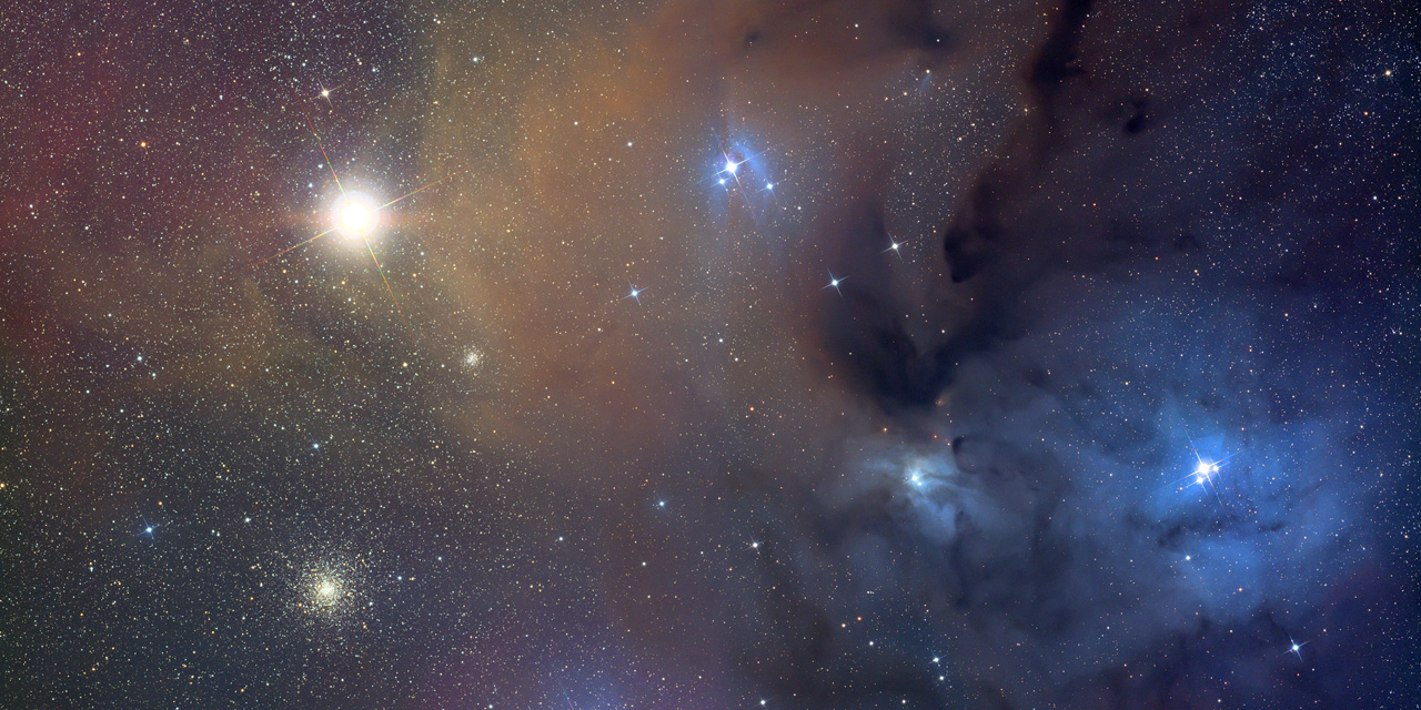 3 GALAKTICKA TEZKA Červený obr Antares 1 Antares (vlevo nahoře), kulová hvězdokupa M 4 a mlhoviny v okolí Ophiuchi. c J. Ballauer, A. Block, NOAO/AURA/NF.