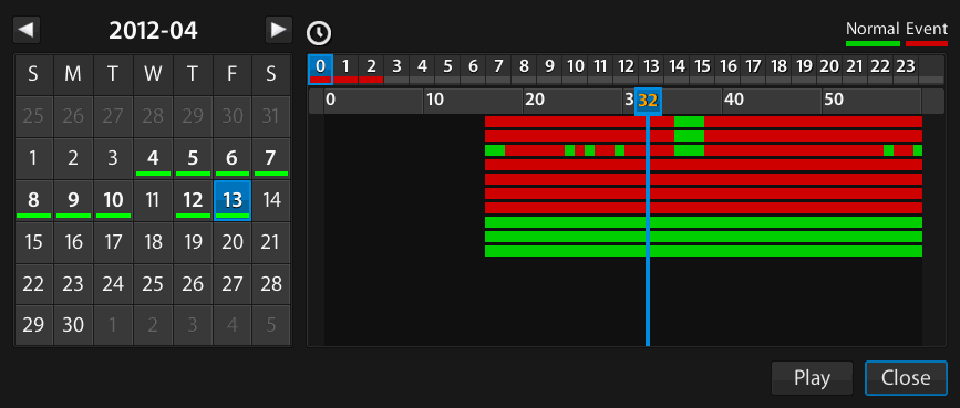 Vyhledávání Jednoduše vyhledáte a přehrajete zaznamenaná data. Vyhledávání podle času (Calendar) Kalendář (Calendar) Vyhledáte a přehrajete zaznamenaná data za den v kalendáři.