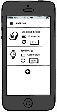 Párovanie Popis: V nabídce zařízení si uživatl může zobrazit všechna zařízení, která si s aplikací spojil. V našem případě se jedná o Breathing Friend a fitness tracker.