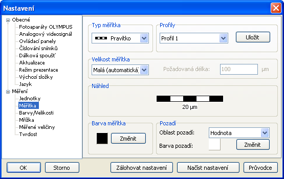 Hlavní okno programu tvořit podklad měřítka. Zvolíte-li možnost Hodnota, bude pozadí zobrazeno pouze pod hodnotou udávající délku měřítka.