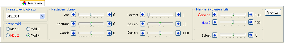 Ovládací panely snímacích zařízení sekundy. Dále je možné k nastavení hodnoty použít klávesy [+] a [-] na numerické klávesnici nebo klávesy [Page Up] a [Page Down].