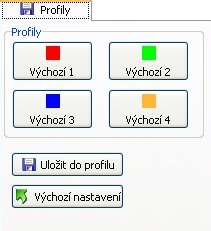 Ovládací panely snímacích zařízení Profily: tlačítka v sekci Profily slouží k načtení uložených profilů.