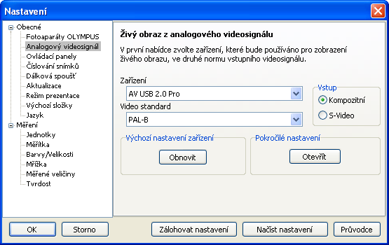 Hlavní okno programu Ovládací panely V této části lze nastavit některé vlastnosti chování ovládacích panelů všech snímacích zařízení (s výjimkou zařízení ovládaných přes rozhraní TWAIN).