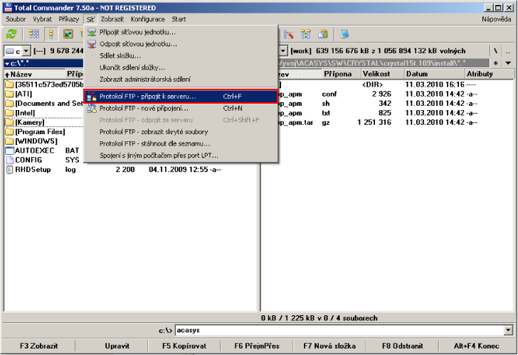 4.2.3 Nahrání aktuální verze aplikace Pro nahrání nové verze aplikace do IP monitoru je třeba provést následující kroky: Připojení k FTP serveru v monitoru Smazání souborů staré aplikace Nakopírování