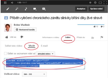 B) Vkládáme zkopírovaný kód videa na stránku či do příspěvku na blogu Přihlásíme se na blog a dáme vložit nový příspěvek, nebo otevřeme stávající příspěvek,