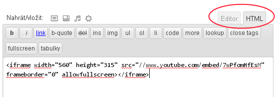 A) Kopírujeme propojovací kód Pod aktuálně nahraným videem na youtube.com klikneme nejprve na volbu sdílet a následně na vložit.