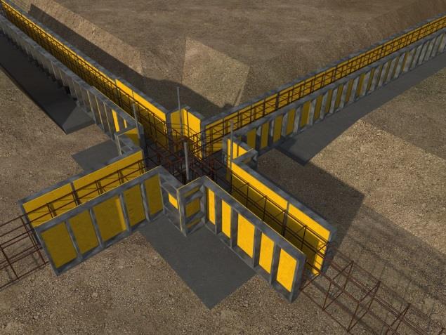 1. 2. 3. 4. 5. 7. 6. 1. Připravený podkladní beton 2. Vyvázání výztuže patky 3. Sestavení bednění, betonáž úroveň I. 4. Ustavení a fixace kotevních trnů 5.