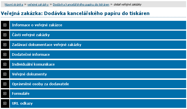 Obrázek 29: Přehled veřejných zakázek filtrovaný výpis V tabulce s přehledem veřejných zakázek (vizte obrázky 2 a 22) je zobrazován název veřejné zakázky, typ podle předpokládané hodnoty, fáze