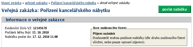 předběžného oznámení, který obsahuje formuláře příslušné k tomuto předběžnému oznámení, případné URL odkazy a seznam zadávacích řízení, která na příslušné předběžné oznámení navazují, vizte obrázek