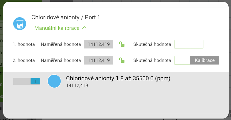 7. Zkontrolujte, zda je ISE adaptér vybraný pro měření (ikona vedle senzoru). 8. Nastavte frekvenci snímání a dobu trvání měření. Dvoubodová kalibrace v aplikaci MiLAB 1.