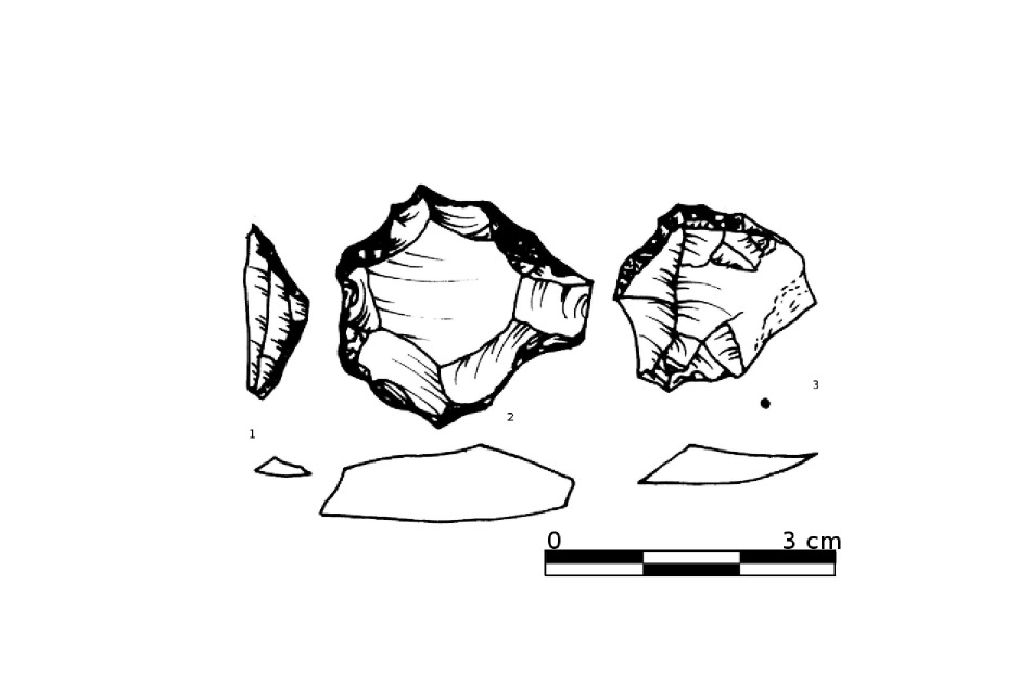 Zprávy o výzkumech za rok 2008: Paleolit a mezolit Obr. 25: Kostelec u Jihlavy. Výběr štípané industrie z mezolitu. Fig. 25: Kostelec u Jihlavy. Selected Mesolithic artifacts. u Mor. Krumlova.