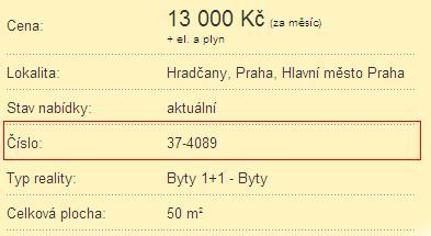 11. Položka číslo v nabídce nemovitostí. Obrázek 12 - Položka číslo v nabídce nemovitosti Testeři nevěděli co si pod touto poloţkou představit.