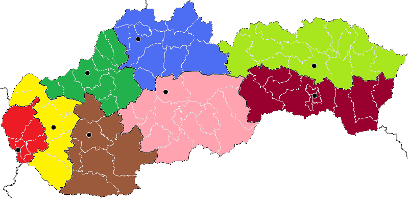 ADMINISTRATIVNÍ ČLENĚNÍ SLOVENSKA Pomocí atlasu urči názvy osmi slovenských krajů.