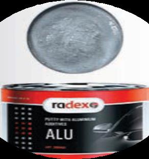 RADEX ALU: tmel s hliníkovými částicemi Obsahuje přísady hliníku. Zlepšuje tepelnou stabilitu a zajišťuje optimální přilnavost. Velmi malé smrštění po době vytvrdnutí. Vysoká elasticita.