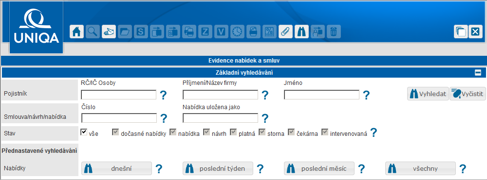 Vyhledat osobu Program umožňuje vyhledávat osoby z vlastního kmene (resp. z kmene odpovidajicího pozici přihlášeného uživatele v hierarchické obchodní struktuře).