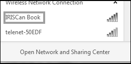 Zapněte WiFi připojení na Vašem PC a vyberte síť IRIScanBook- f2xxx. 4.
