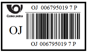 Délka čárového kódu Výška čárového kódu Klidová zóna čárového kódu 40 mm 10 mm 5 mm (vlevo a vpravo) Velikost písma R velké černé písmeno délka 10 mm, výška 12 mm Recommandé černý text délka 9 mm,