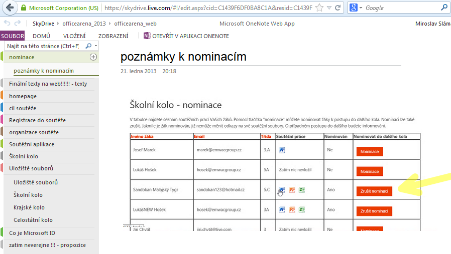 Využití služeb Office 365 37 Obr. 15 Nabídka sdílení s možností úpravy 5.