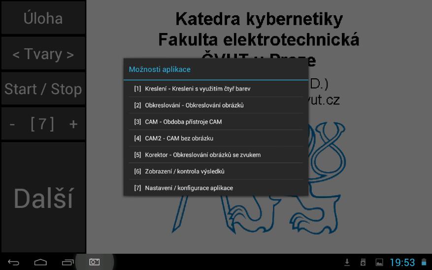 1.2 Stručný popis úloh Kreslení Kreslení s využitím čtyř barev Běžné kreslení na dotykovou plochu pomocí čtyř barev.