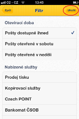 3.1 Filtrování poboček Seznam lze filtrovat podle nabízených služeb nebo dle otevírací doby.