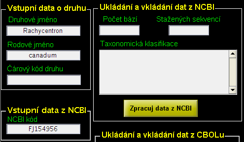 vstupních i výstupních buňkách programu. 6.1 Ukládání a vkládání dat z NCBI Obr. 30: Zpracování dat z NCBI Pokud chce uživatel přidat do knihovny carovy_kod.