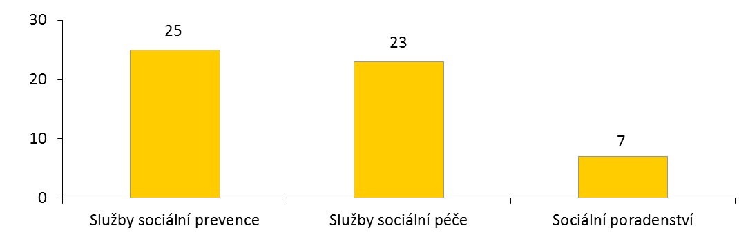 noclehárny, služby následné péče, sociálně aktivizační služby pro rodiny s dětmi, sociálně aktivizační služby pro seniory a osoby se zdravotním postižením, sociálně terapeutické dílny, terapeutické