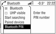 126 Úvod Pro vyjmutí mobilního telefonu stiskněte uvolňovací tlačítko na adaptéru. Připojení Bluetooth Musí být aktivována funkce Bluetooth v mobilním telefonu, viz návod k obsluze mobilního telefonu.