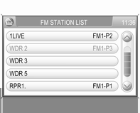 24 Rádio Stisknutím tlačítka FM List (Seznam FM) na obrazovce otevřete seznam. Položka v seznamu pro aktuálně naladěnou stanici FM je zvýrazněna červeně. Je-li stanice uložena na jednom z tlačítek 1.