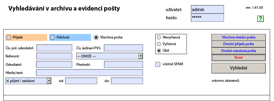 5. Reporty a vyhledávání v archivu Pro vytváření reportů byl navržen speciální report, který zajistí vyhledání dokumentů v EAD podle zadaných kritérií.