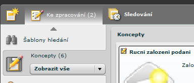 2.4 Pracovní panel Pracovní panel se skládá ze tří karet (záložek) Spustit proces, Ke zpracování a Sledování obdobně jako navigace úvodní obrazovky.