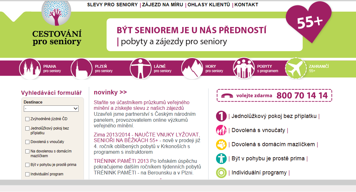 Vlastní práce 43 Obr. 4 Webová prezentace CK OK-Tours. Zdroj: Webové prezentace CK OK-Tours, dostupné z: <www.cestovaniproseniory.