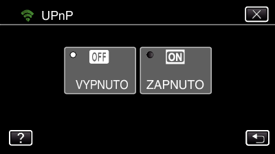 Použití Wi-Fi (GZ-EX515/GZ-EX510) Nastavení UPnP na této kameře (VNĚJŠÍ MONITORING) Nastaví UPnP kamery 1 Klepněte na MENU 0 Zobrazí se hlavní menu 2 Stiskněte Wi-Fi (Q) ikonu 3 Klepněte na VNĚJŠÍ