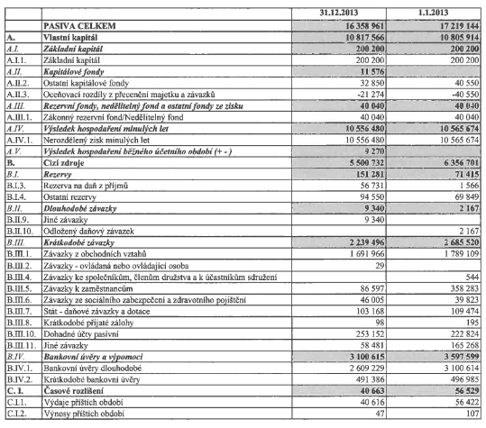 Zdroj: Účetní závěrka společnosti